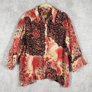 Saddle Ridge Vintage Collection Patchwork Floral Print Blouse Size L Button Up